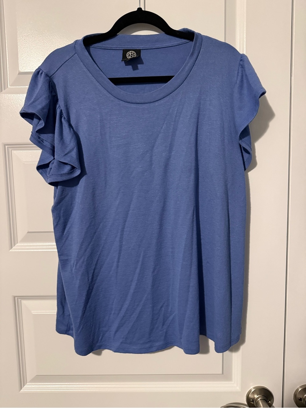 bobeau Blue Ruffle Sleeve Short Sleeve Tee